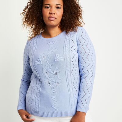 Short openwork cable sweater