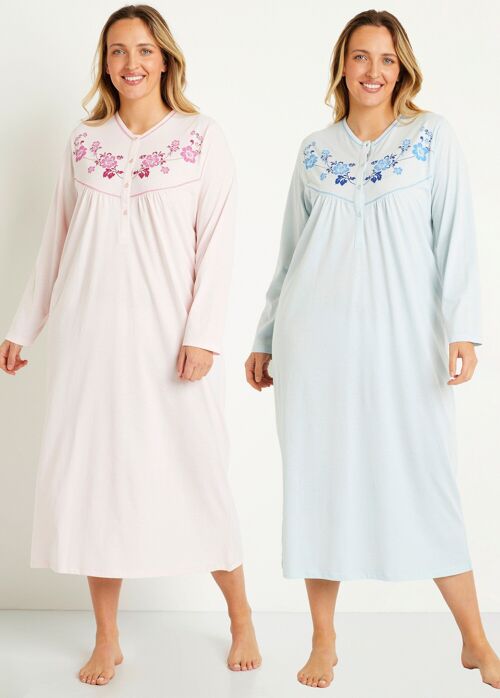 Chemise de nuit longue coton - lot de 2