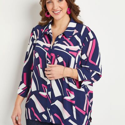 Straight graphic blouse with 3/4 sleeves