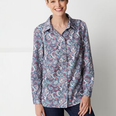 Long paisley print blouse with snap buttons