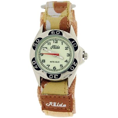 Relda Nite-Glo Luminous Dial Beige Camouflage Army Easy Fasten Boys Watch REL66