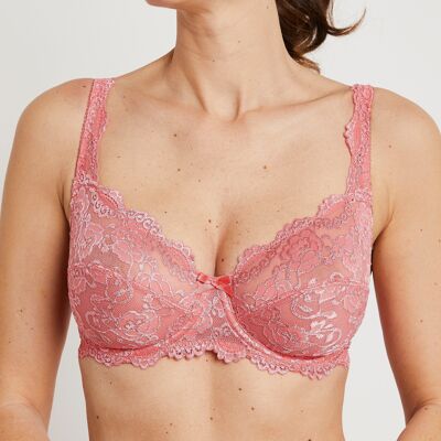 Underwired lace bra - CORAL