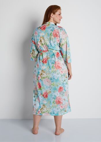 Peignoir kimono fluide satiné fleuri 2