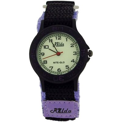 Relda Nite-Glo Quartz Luminous Dial Purple & Black Easy Fasten Girls Watch REL58