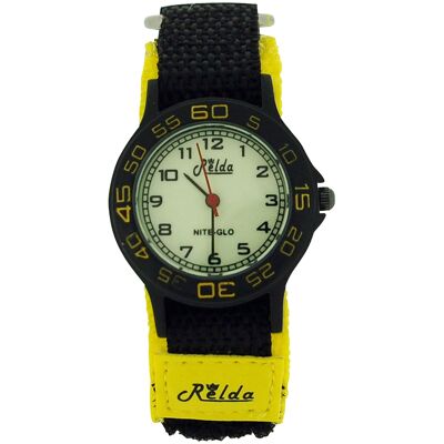 Relda Kids Nite-Glo Quartz Luminous Dial Yellow & Black Easy Fasten Watch REL59