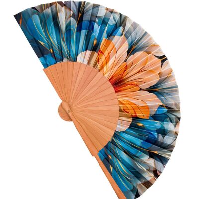 Colorful fan made of wood and artificial silk, handmade in Spain. Art Nouveau style. Perfect gift for the summer heat. Modernist 20