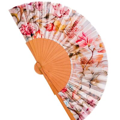 Colorful fan made of wood and artificial silk, handmade in Spain. Art Nouveau style. Perfect gift for the summer heat. Modernist 21