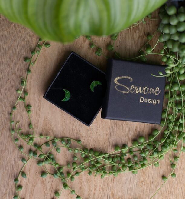 Orecchini a bottone - luna - verde perlato