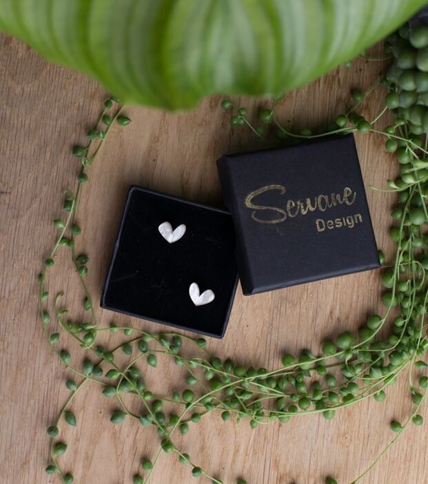 Orecchini a bottone - Cuore - Seta perlata