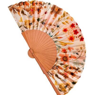 Colorful fan made of wood and artificial silk, handmade in Spain. Art Nouveau style. Perfect gift for the summer heat. Modernist 26
