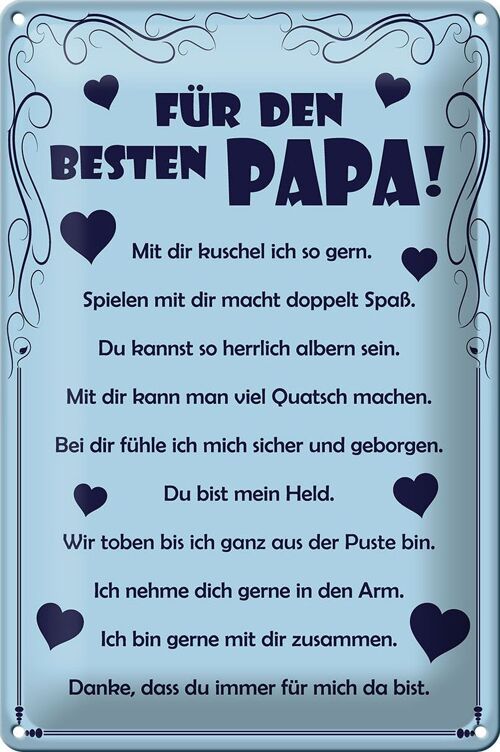 Blechschild Spruch 20x30cm Für den besten Papa