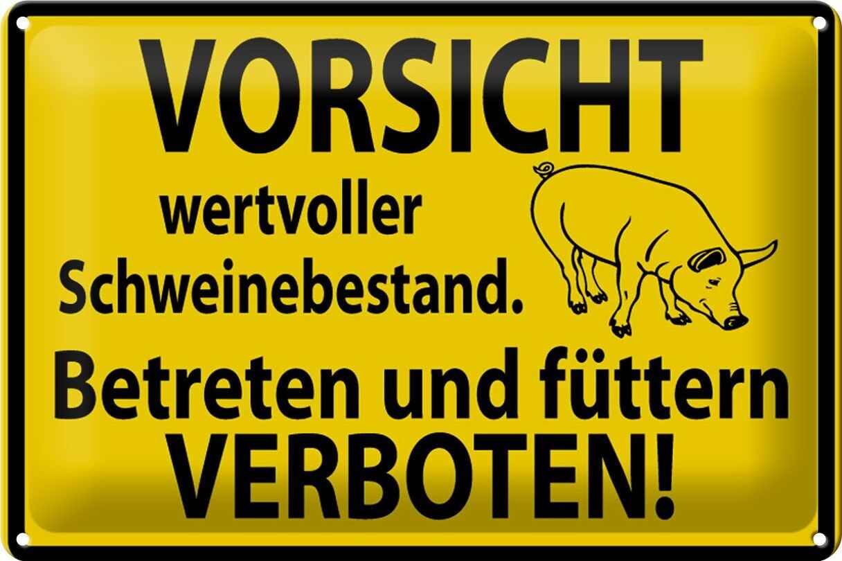 Metal sign pigs 30x20cm caution feeding prohibited
