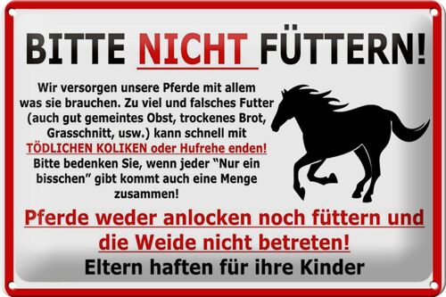 Blechschild Warnschild 30x20cm Pferd Bitte nicht füttern