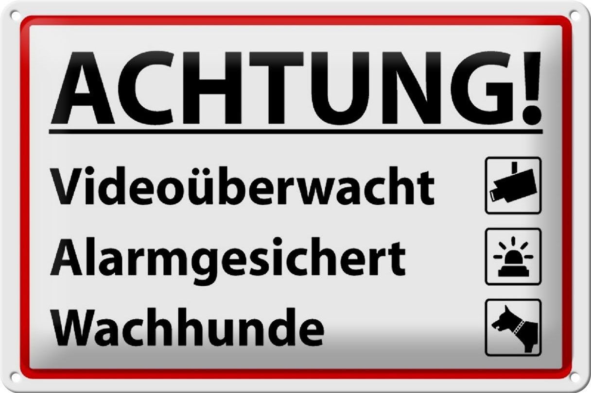 Blechschild Achtung 30x20cm Videoüberwacht Alarmgesichert