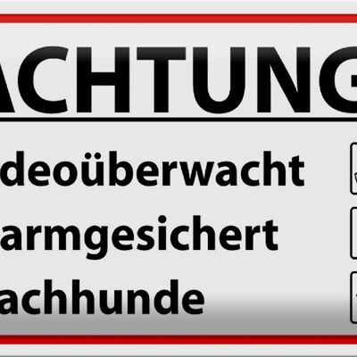 Blechschild Achtung 30x20cm Videoüberwacht Alarmgesichert