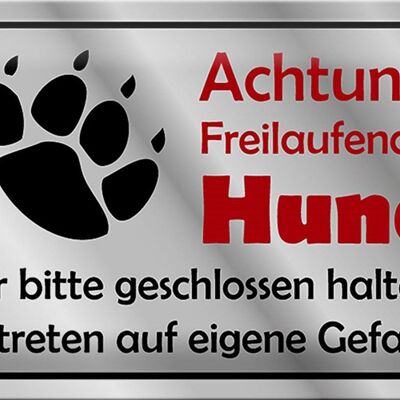 Blechschild Achtung 30x20cm freilaufender Hund Gefahr