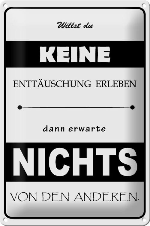 Blechschild Spruch 20x30cm Erwarte nichts von Anderen