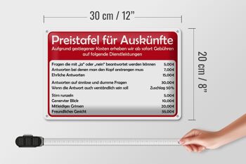 Panneau en étain indiquant un tableau de prix de 30x20cm pour information 4