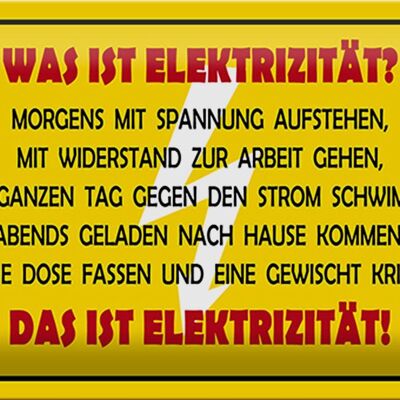 Cartel de chapa que dice 30x20cm ¿Qué es la electricidad?