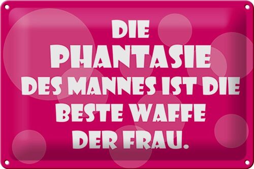 Blechschild Spruch 30x20cm Beste Waffe der Frau Phantasie