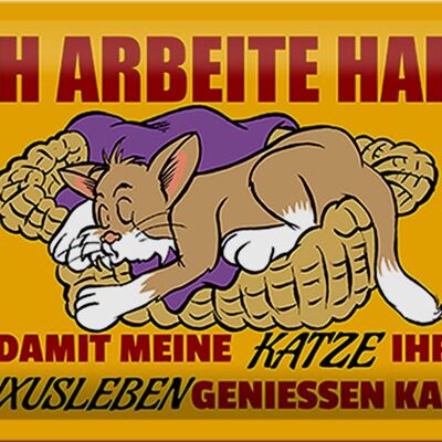 Blechschild Spruch 30x20cm arbeite damit Katze Luxusleben hat