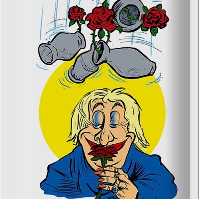 Cartel de chapa que dice 20x30cm Para ti, lluvia de rosas con jarrones.