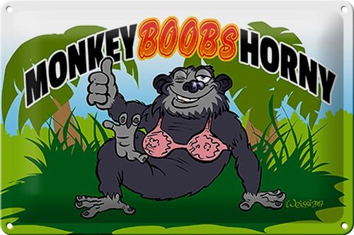 Blechschild Spruch 30x20cm Monkey Boobs Horny Affe im BH