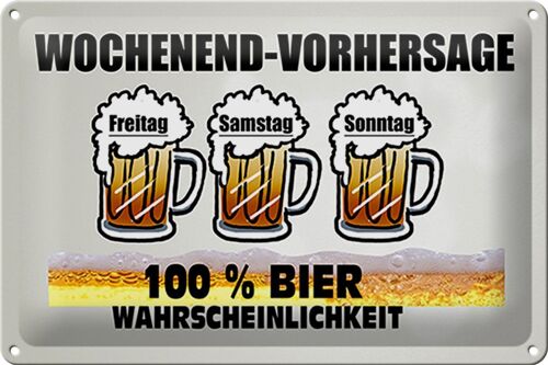 Blechschild 30x20cm Wochenend Vorhersage 100% Bier