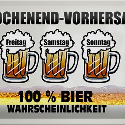 Blechschild 30x20cm Wochenend Vorhersage 100% Bier