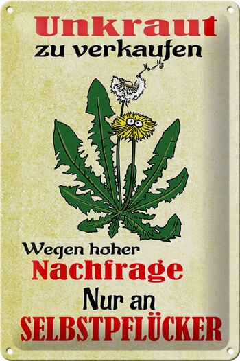 Panneau en étain indiquant que les mauvaises herbes de 20 x 30 cm vendent des autocueilleurs 1