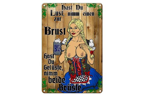 Blechschild Pinup 20x30cm Nimm einen zur Brust Bier