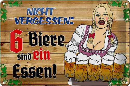 Blechschild 30x20cm 6 Biere sind ein Essen