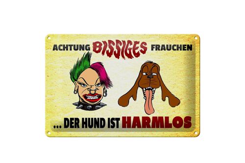 Blechschild Spruch 30x20cm Achtung bissiges Frauchen Hund