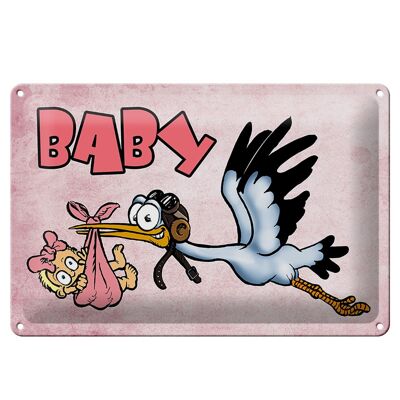 Blechschild Baby 30x20cm Storch bringt Kind Wanddeko