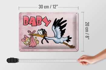 Plaque en tôle bébé 30x20cm cigogne apporte décoration murale enfant 4