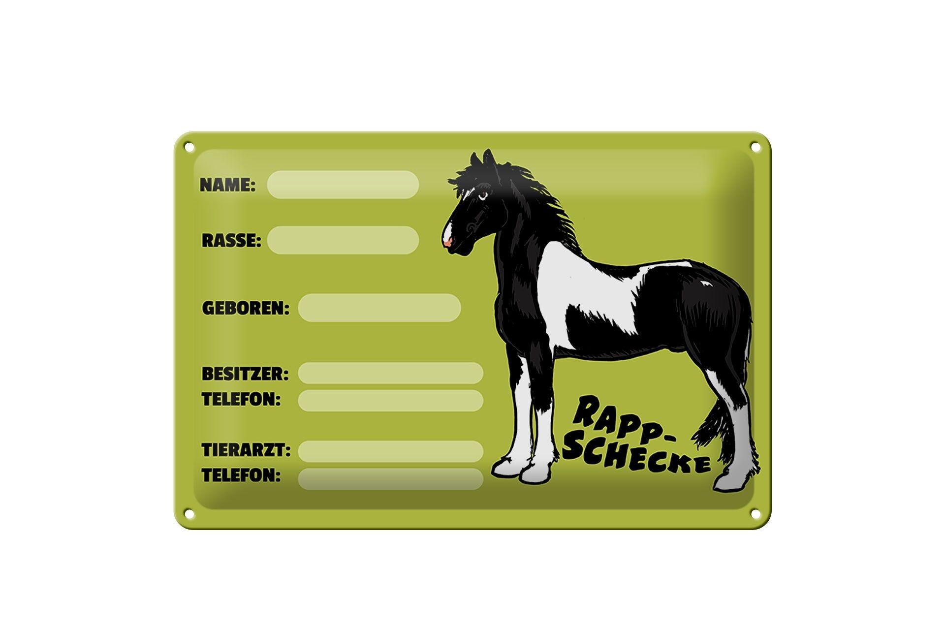 Blechschild Steckbrief Rappschecke 30x20cm Name Besitzer Rasse