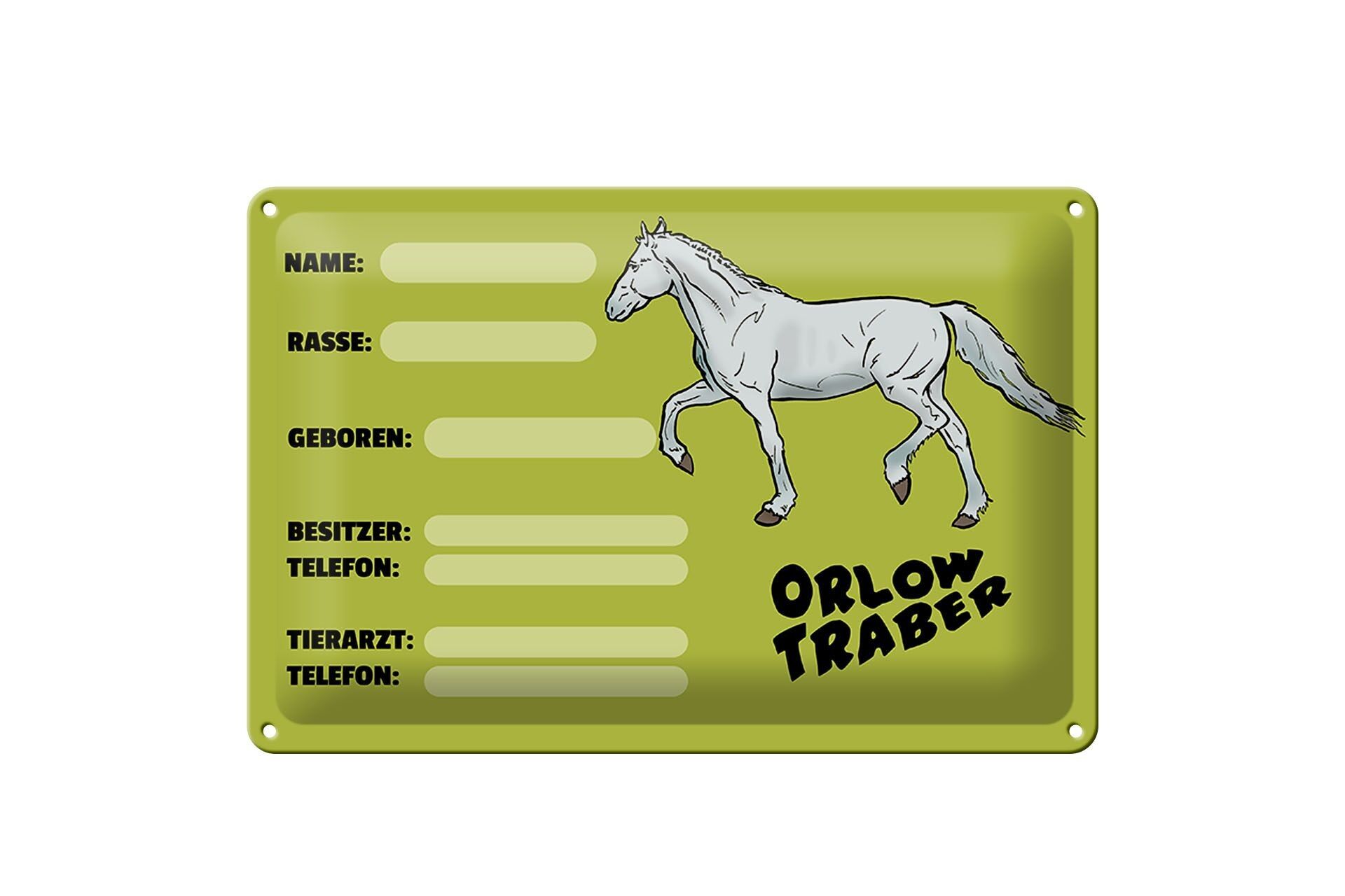Blechschild Steckbrief Orlow Traber 30x20cm Name Besitzer Rasse