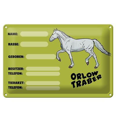 Cartel de chapa perfil Orlow trotter 30x20cm nombre propietario raza