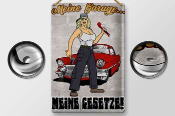 Plaque en tôle Pinup 20x30cm Mon garage mes lois 2