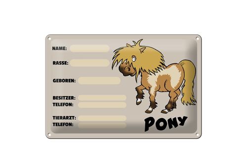 Blechschild Steckbrief Pony 30x20cm Tiere Name Rasse Besitzer