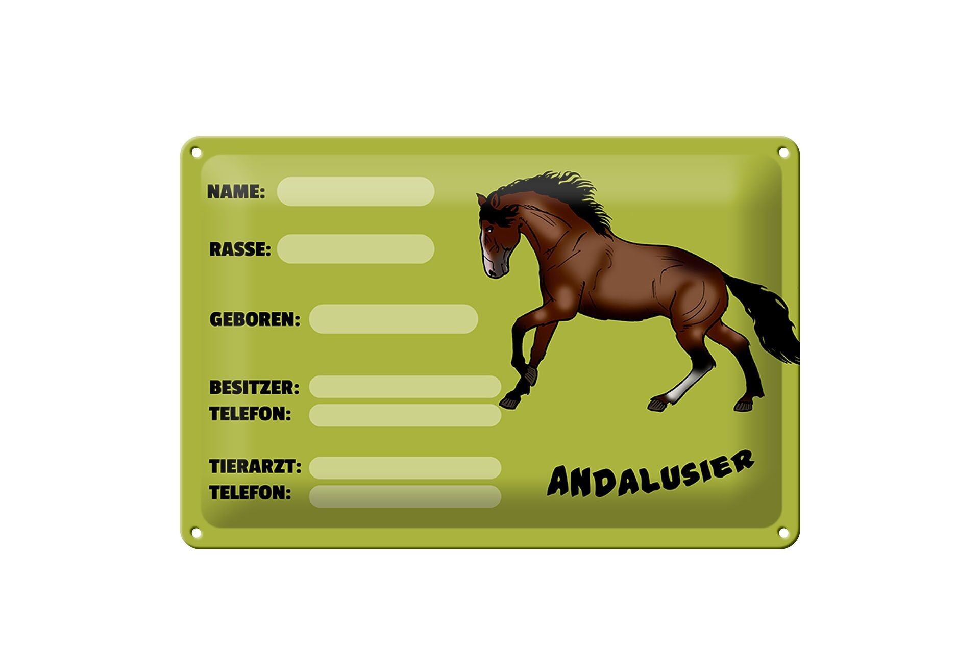 Blechschild Steckbrief Andalusier 30x20cm Name Besitzer Rasse