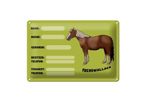 Blechschild Steckbrief 30x20cm Fuchswallach Name Besitzer Rasse