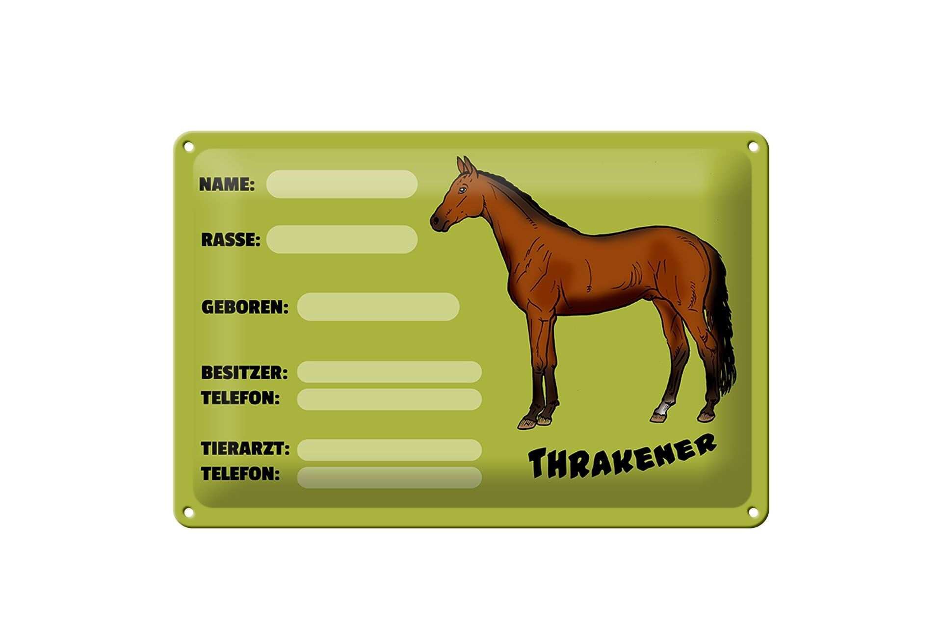 Blechschild Steckbrief Thrakener 30x20cm Name Besitzer Rasse
