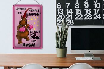 Plaque en tôle licorne 20x30cm Never Get Angry Skin rose rose 3