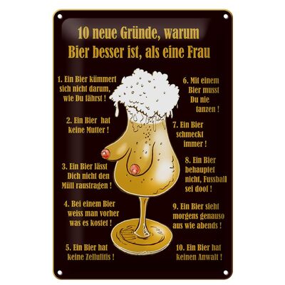 Cartel de chapa 20x30cm 10 razones por las que la cerveza es mejor que una mujer