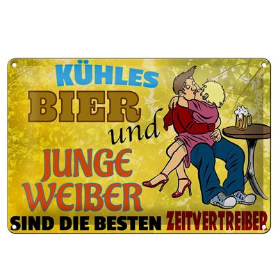 Metal sign 30x20cm cold beer and young women