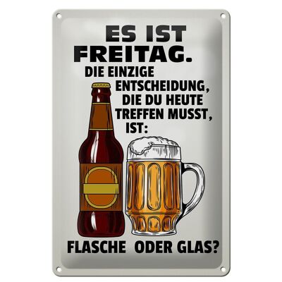 Targa in metallo con scritta 20x30 cm "È venerdì, bottiglia di birra in vetro".
