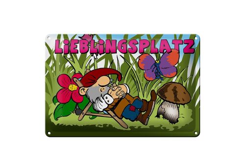 Blechschild Spruch 30x20cm Lieblingsplatz Zwerg im Garten