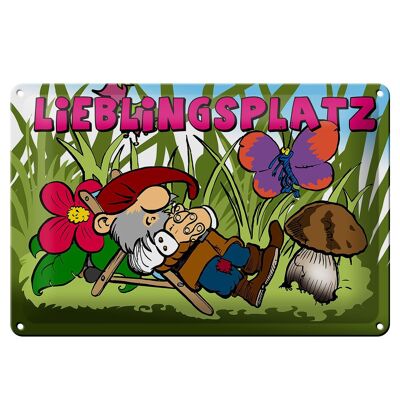 Tin sign saying 30x20cm favorite place dwarf in the garden