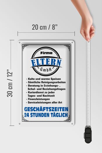 Plaque en tôle indiquant 20x30cm Company Parents GmbH 24 heures sur 24 4